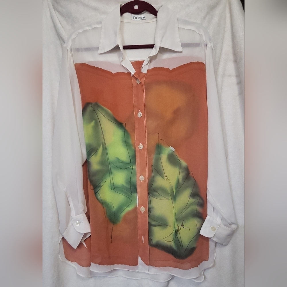 nanni Hand Painted Shear Art To Wear Women's Button-down Shirt Size XL